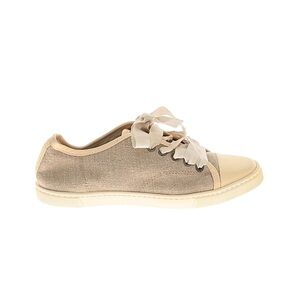Lanvin Ribbon Lace Sneakers Beige Canvas Designer Casual Shoes eu37 fit like 7.5